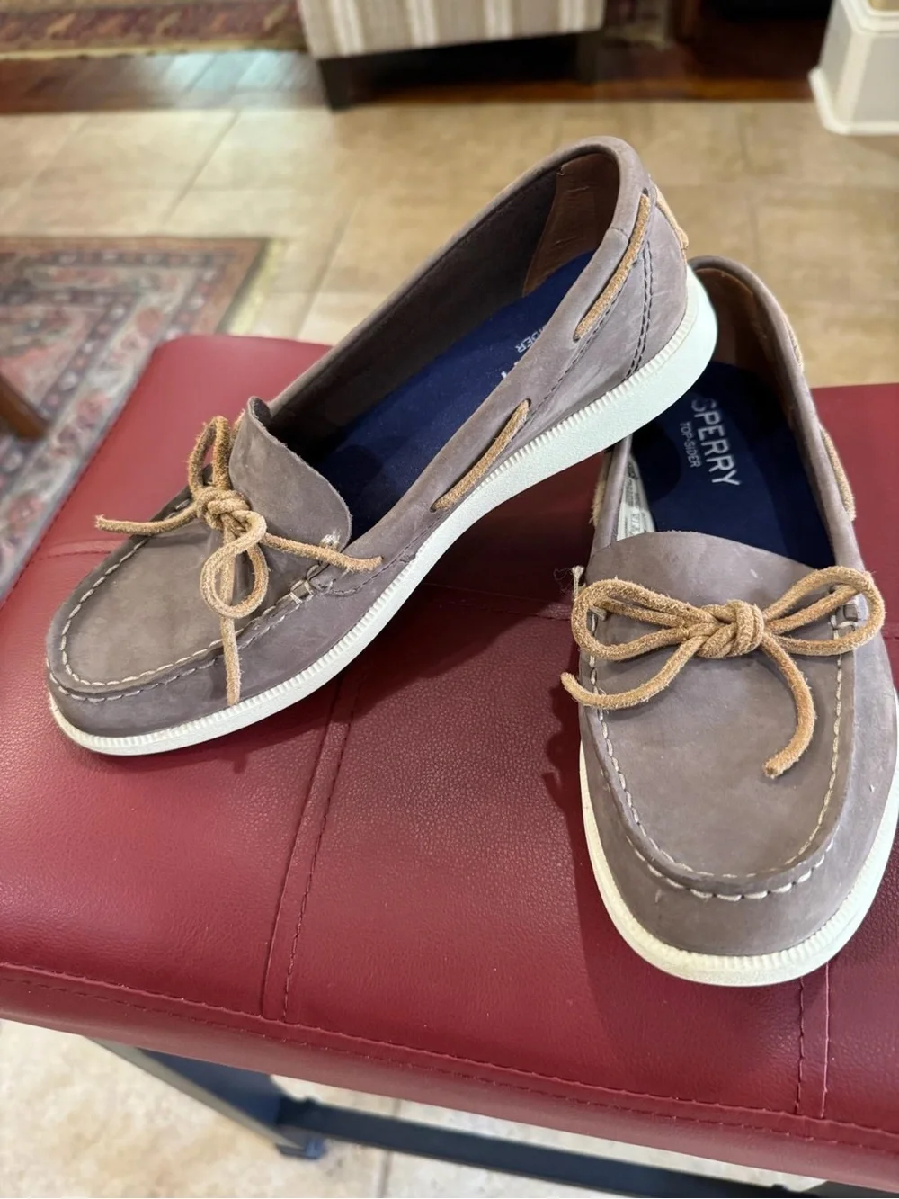 Sperry Women's Taupe Suede Moccasin with Tan Laces